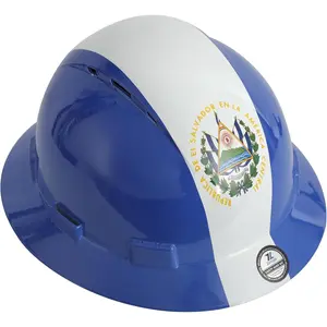 15-458 HDPE Full Brim Hard Hat, Construction Safety Helmet with Vented Holes, 6 Point Adjustable Ratchet Suspension, ‎ Meets ANSI/ISEA Z89.1, El Salvador Flag