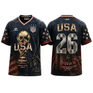 USA WC 2026 Soccer Fan Graphic Jersey Shirt Premium Lightweight Breathable V-Neck Tee Perfect Patriotic Gift for United States Supporter Pride and Soccer Fans