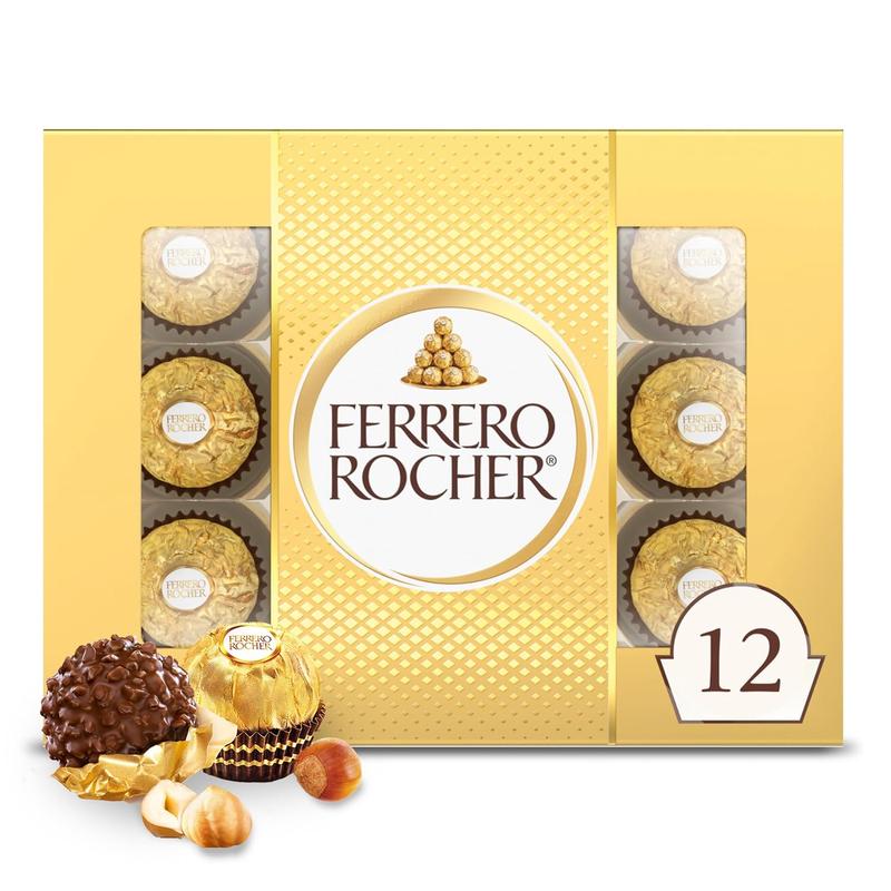 Ferrero Rocher Fine Hazelnut Milk Chocolate, Individually Wrapped Chocolate Gift Box, 12 Count, 5.3 oz
