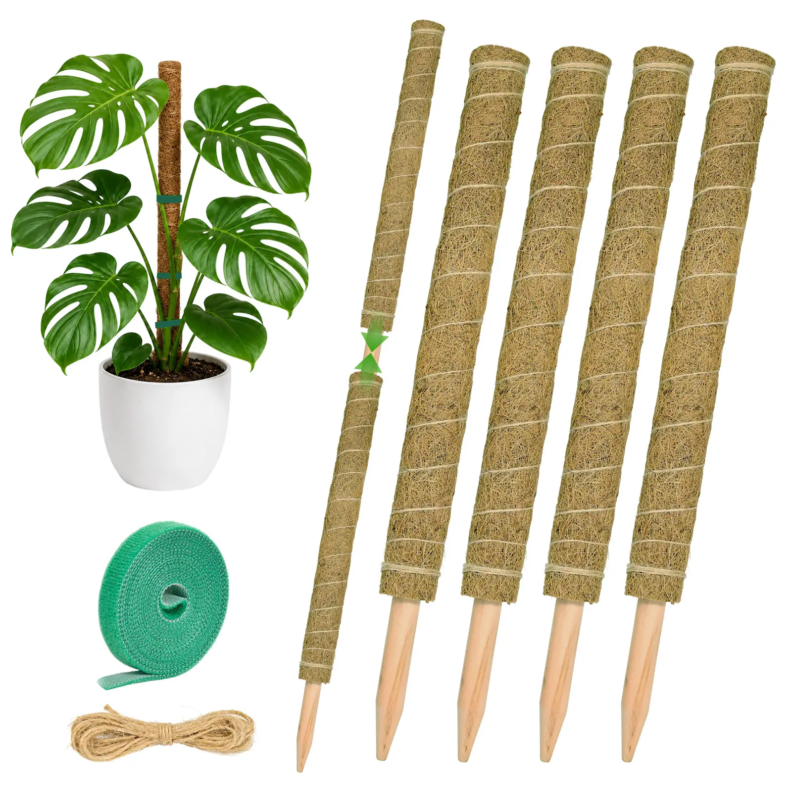 Moss Pole, 4 Pack 16 Inch Monstera Plant Support for Climbing Plants Accessories Indoor, Stackable Moss Poles Plant Support Stakes, Coir Plant Pole Sticks for Potted Plants, Pothos, Philodendron
