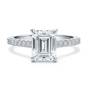 BERRICLE Sterling Silver Solitaire Engagement Promise Rings for Her, 2.6 Carat Emerald Cut Cubic Zirconia CZ Ring