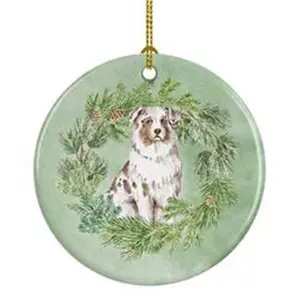 212 MAIN Ceramic Australian Shepherd Red Merle Multicolor Painted Art Christmas Tree Ornament, 2.8x2.8in Unisex Festive Wreath Decoration, Ideal Holiday Gift for Home Supplies
