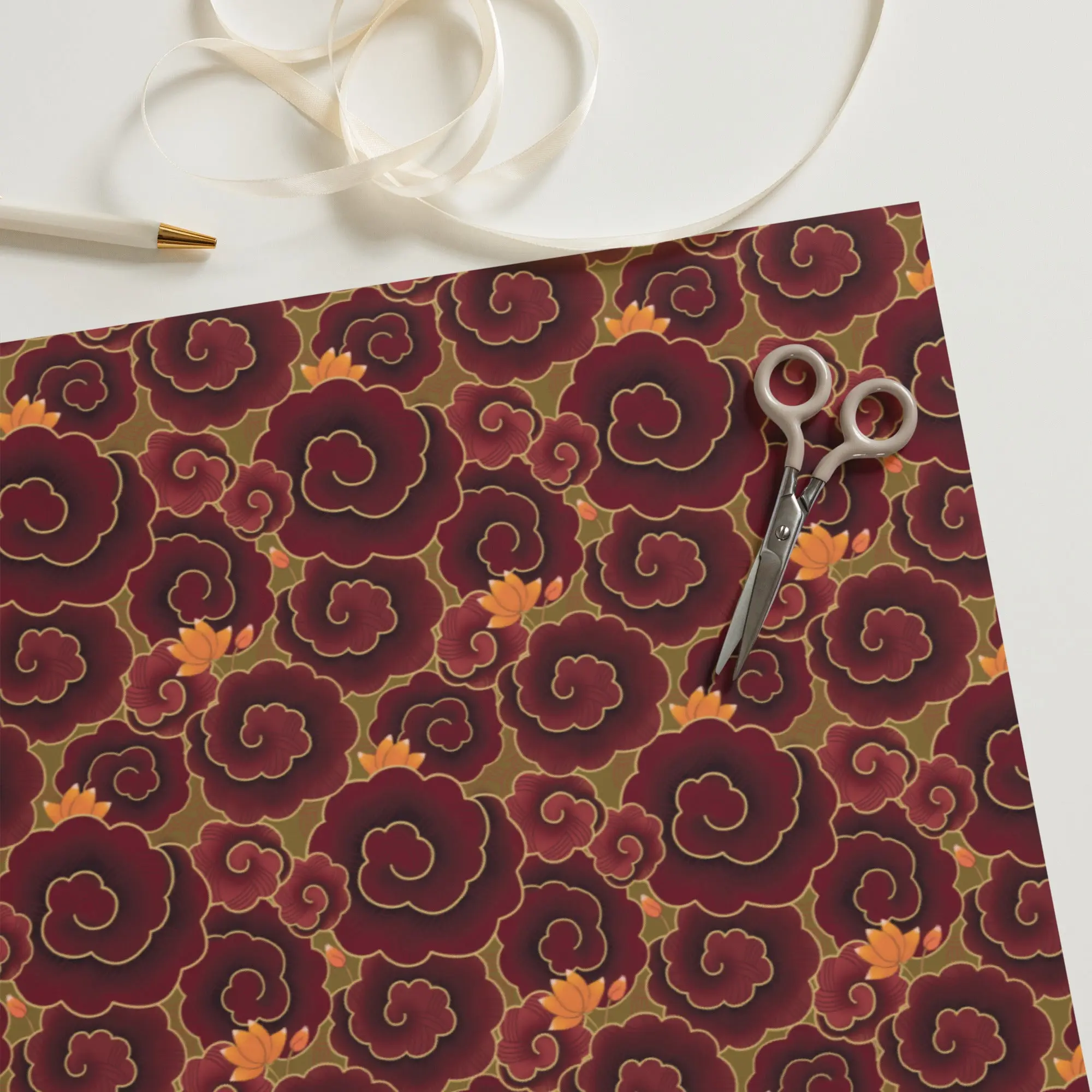 Pichwai Wrapping Paper - Maroon Swirls
