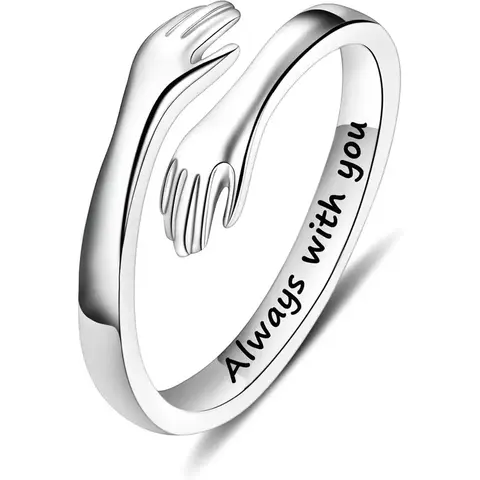 Sicbumi Engraved Sterling Silver Hug Ring for Female, Adjustable Family Jewelry - Thanksgiving, Anniversary, Birthday Gift for Women (No Box) - Love Symbol