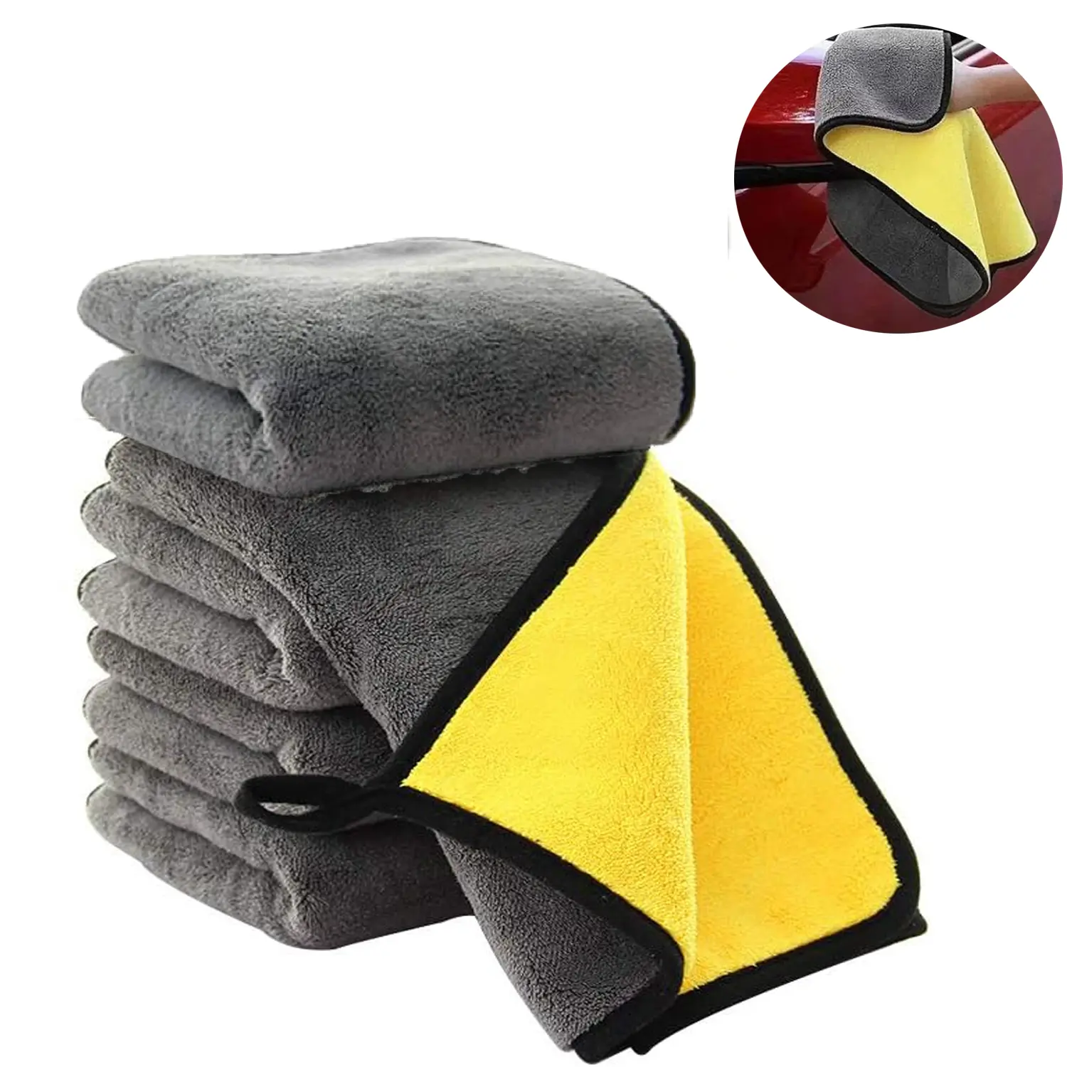 5 Pcs Microfiber Cleaning Towels for Cars,Thick Plush Microfiber Cleaning Cloth Dusting Cloth Auto Detailing Absorbent Towels for Car Kitchen Window, 11.8 Inch(Grey&Yellow)