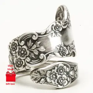 925 sterling silver ring, wide face ring, vintage floral ring. Ladies' rings, fashionable classic rings, gift jewelry boxes, elegant ladies, suitable for birthday gifts, holiday gifts, Valentine's Day gifts, and meet and greet gifts. Suitab