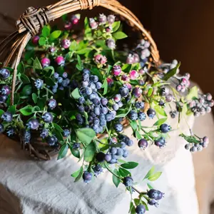 Artificial Fruit Alpine Blueberry Stem 22.4" Tall Silk Plant Decor Decorative