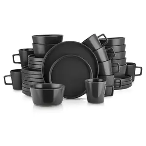 Stone Lain Celina Stoneware 32 Piece Dinnerware Set, Service for 8, Black Matte