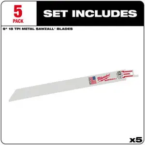Milwaukee 48-00-5188 5PC 9" 18 TPI SAWZALL Blades