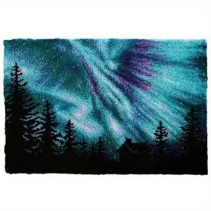 latch hook kits for adults, DIY Handmade Carpet Crochet Needlework Mat Knotted Cushion Tapestry, Night view of the auroraPattern Pre-Printed, Christmas Embroidery Kits Decoration Festival Gift 20.47in*14.96in 52cmx38cm