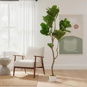 Artificial Fiddle Leaf Fig Tree Set – 5FT & 3.3FT Potted Faux Ficus Lyrata Realistic, Low-Maintenance Greenery for Home, Living Room, Office & Entryway