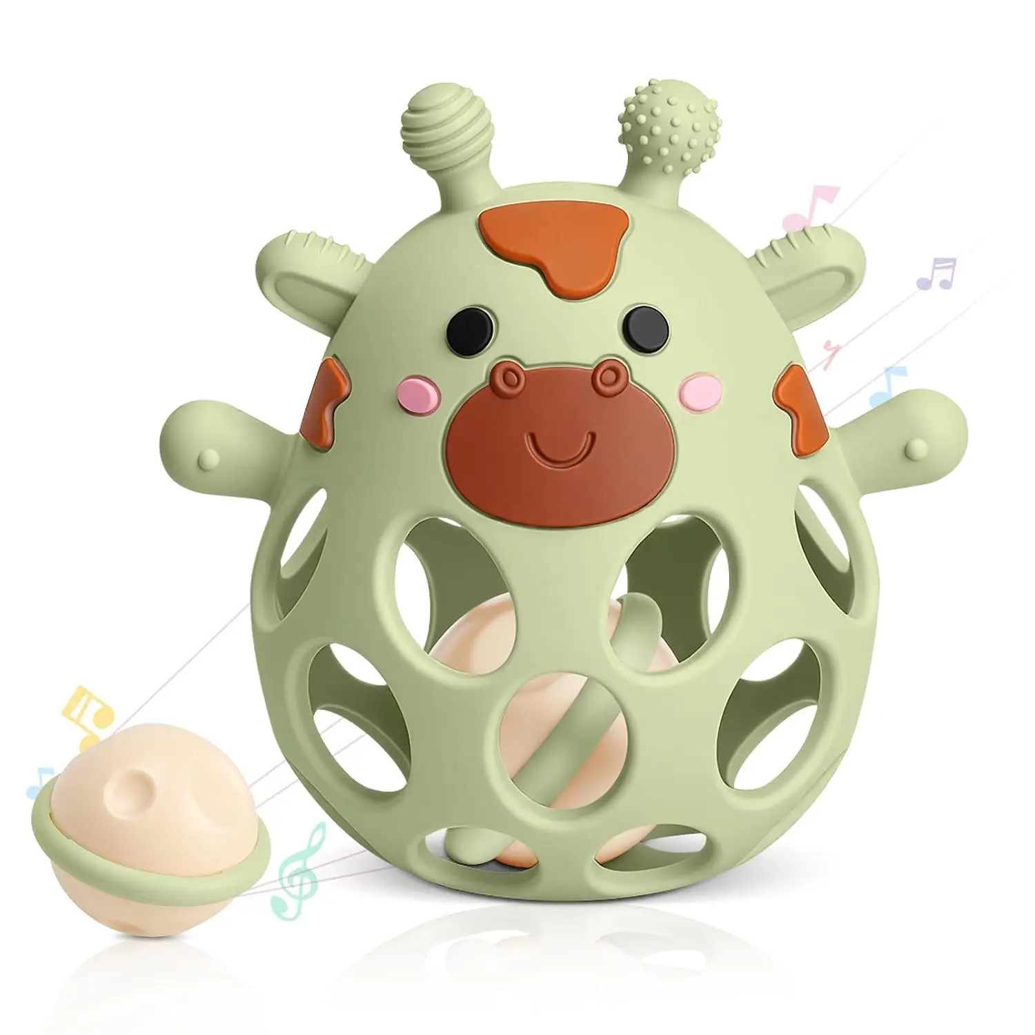 2-in-1 Baby Teething Rattle Toys, Silicone Teethers for 3–12 Months, BPA-Free Giraffe Baby Chew Toy & Rattle, Easy-Grip Infant Teething Relief Toy, Newborn Baby Shower Gift