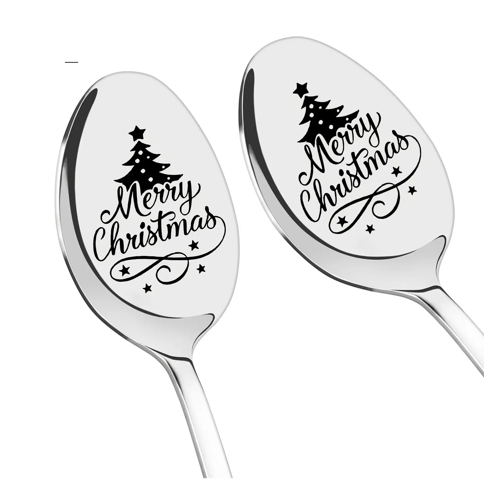 Christmas Carved Stainless Steel Long Handle Ladle, Holiday Tree & Star Design, Elegant Gift for Families, Durable Kitchen Utensil