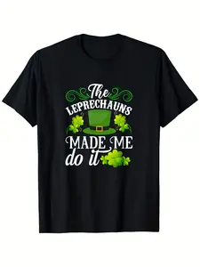 St. Patrick'S Day T-Shirt for Men & Women - "The Leprechauns Made Me Do It" Design with Green Clover & Pot of Golden, 100% Cotton, Regular Fit, All-Season Casual Wear, Perfect for Outdoor Activities & Gym, St. Patrick'S Day Shirt