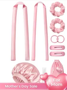 No-Heat Overnight Curler, 11-Piece Curler Set, Includes a Sleep Cap, No-Heat Curling Set with Hair Ties and Clips, Suitable for Long and Medium-Length Hair, Creates Damage-Free Curls and Waves, Complete Set