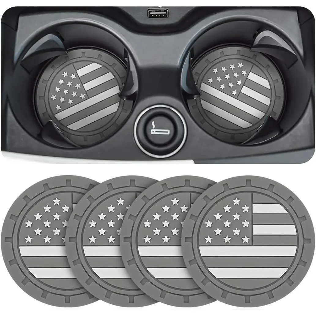 4 Pack Car Cup Holder Coasters, Colored American Flag US Flag Insert Car Cup Coaster, 2.75 Inch Anti Slip Shockproof Embedded Drink Mat, Vehicle Interior Decor Accessories
