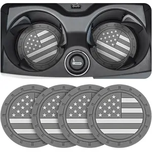 AUCELI 4 Pack Car Cup Holder Coasters, Colored American Flag US Flag Insert Car Cup Coaster, 2.75 Inch Anti Slip Shockproof Embedded Drink Mat, Vehicle Interior Decor Accessories