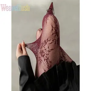 2Pcs Women's High Elasticity Fishnet Stockings, available in classic & wine colors, comfortable plus size design, stretch breathable hosiery, ideal for spring and fall daily casual wear and fashion outfit matching.
