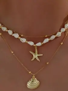 Seashell Starfish Necklace for Women, Summer Conch Shell & Pearl, Beach Style 14k Gold Layered Dainty Choker, Statement Jewelry high quality