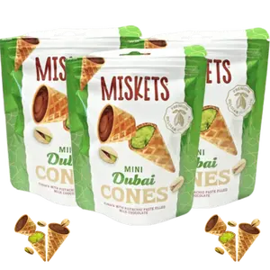 Miskets Mini Dubai Cones - Kunafa with Pistachio Paste Filled and Milk Chocolate - Premium Belgian Chocolate - 3 Packs