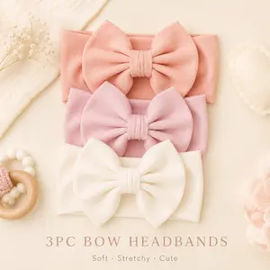 Oversized Bow Headbands for Infants, Buttery Soft & Lightweight for Everyday Use, Gentle Stretch Ribbed Headwrap for Newborn Photography Props, Elastic Bow Headbands, Infant Hair Accessories, Infant Bows, Stretchy Headbands