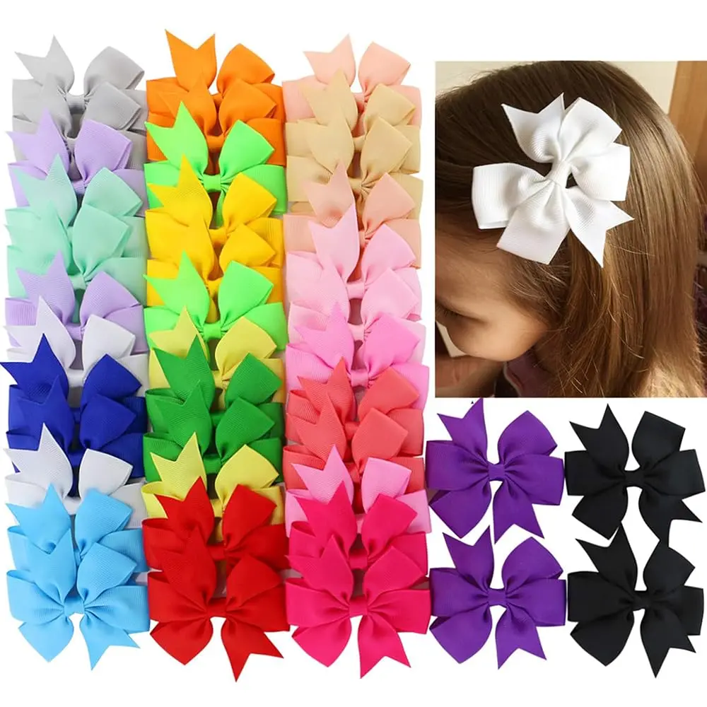 40 Pcs 3 Inch Hair Bows for Girls Grosgrain Ribbon Hair Bows with Alligator Clips Boutique Hair Accessories for Baby Girls Toddlers Kids & Teens Bow Clips in Pairs
