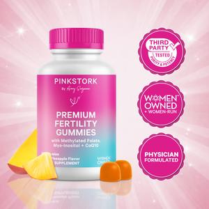 Pink Stork Premium Fertility Supplement Gummies  for Women | CoQ10, Inositol,  Vitamin D3, Folate | Multivitamin + TTC Support | Vegan, Gluten-Free, Made in USA | Women-Owned Wellness Optimum Concepton Support