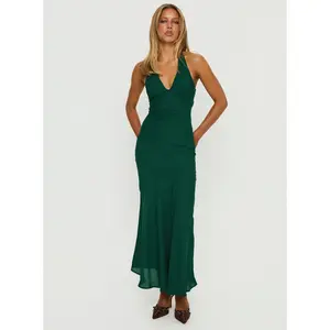 Luannie Halter Scarf Tie Maxi Dress Emerald