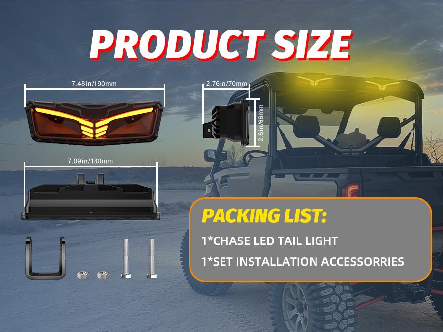 4WDKING UTV Chase LED Tail Light 7” Brake Light 5 Modes (Brake, Warning, Reverse, DRL, and Strobe) for ATV UTV Trailer Truck Van Motorcycle
