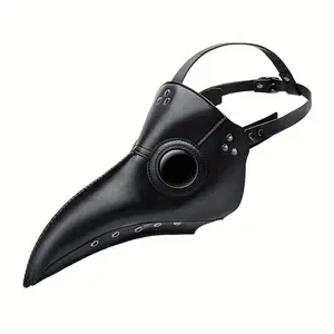 Steampunk Plague Doctor Mask Retro Gothic Cosplay Beak Mask with Adjustable Strap PU Leather Funky Party Mask for Halloween Costume Black Creepy Spooky