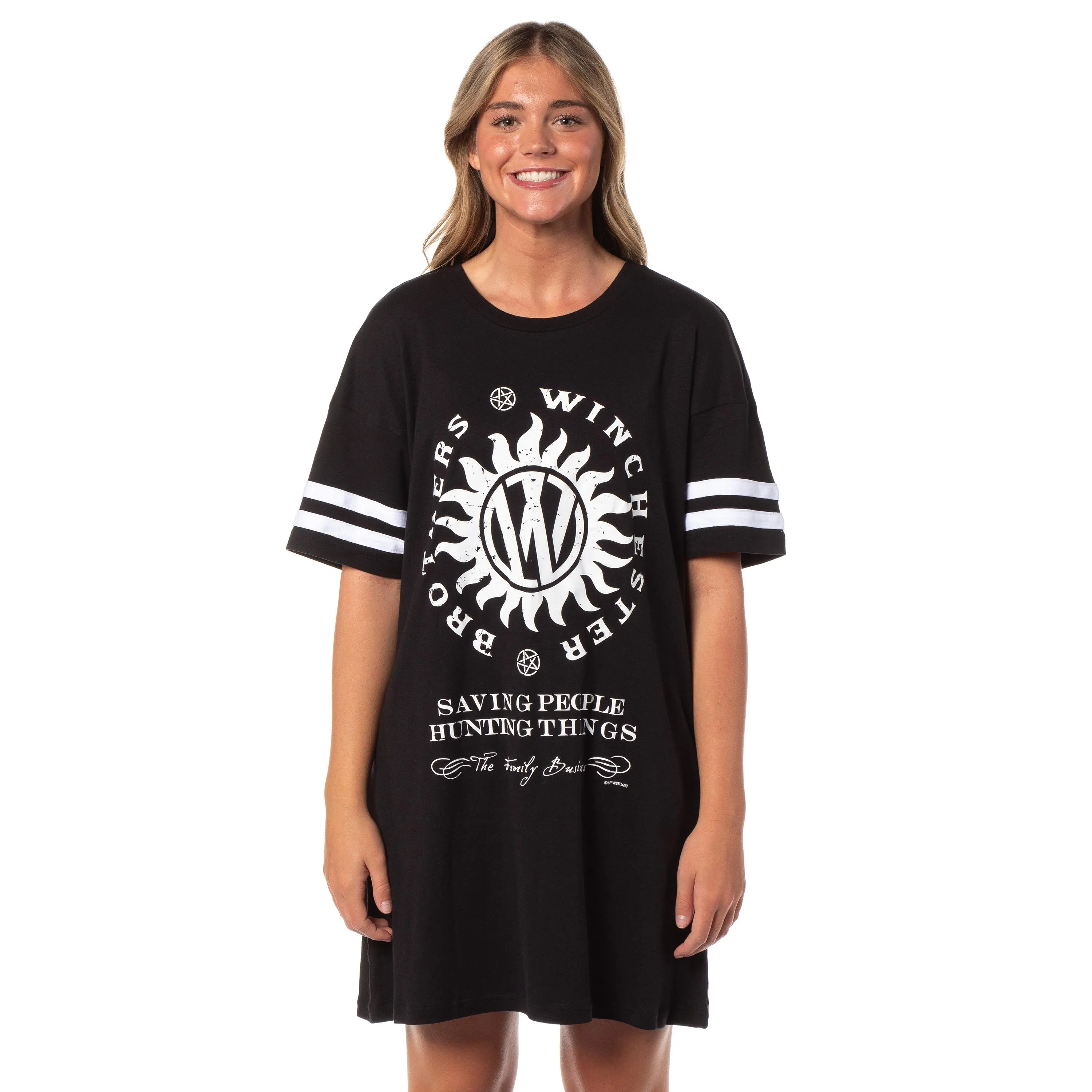 Supernatural Women's Distressed Winchester Brothers Nightgown Pajama Shirt Dress For Adults