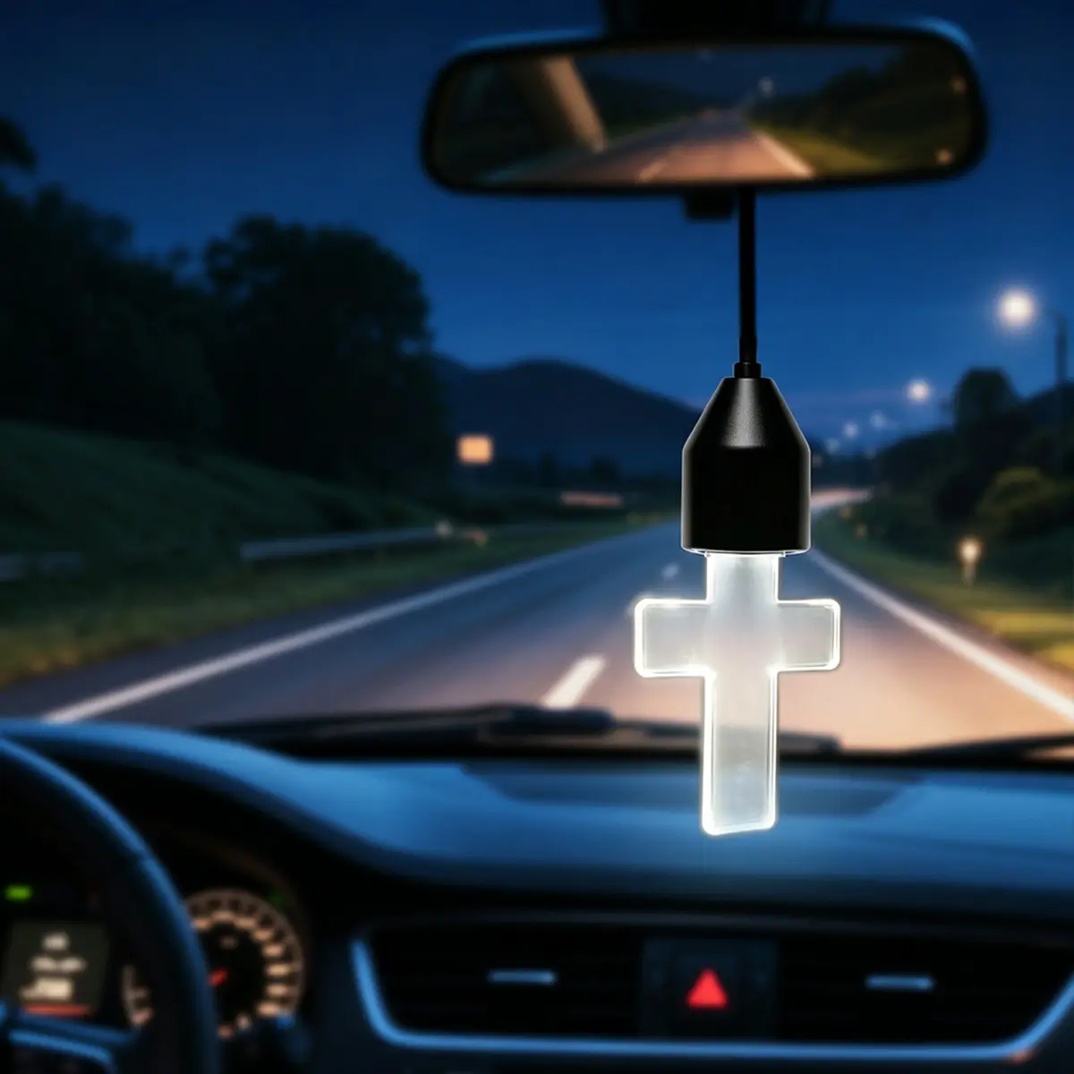 Elegant Cross-Shaped LED Car Ambient Light - 2 Colors & 4 Modes, Adjustable Brightness, Battery-Powered Pendant for a Soothing Driving Experience