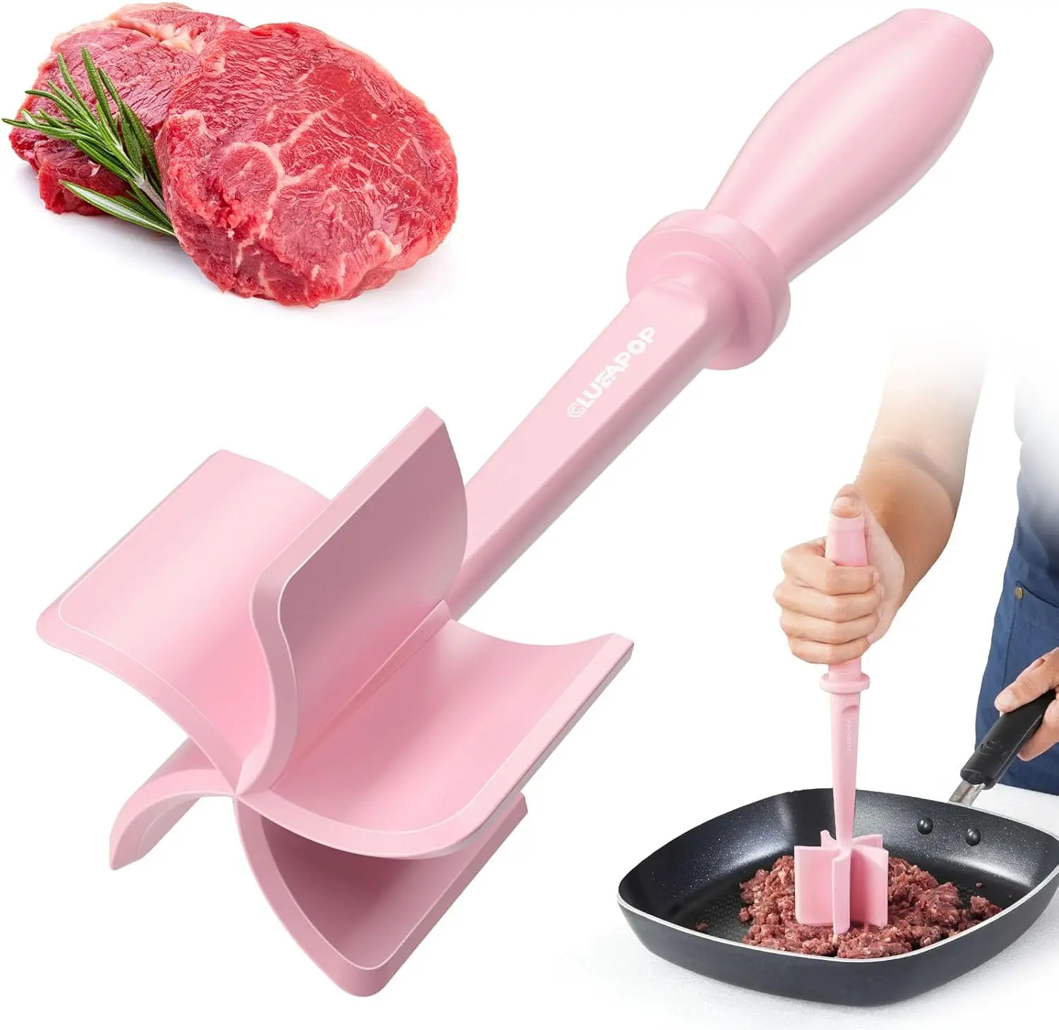 Upgrade Meat , Heat Resistant Meat Masher for Hamburger Meat, Ground Beef Smasher, Nylon Hamburger  Utensil, Ground Meat , Non Stick Mix , Mix and Chop, Potato Masher Tool