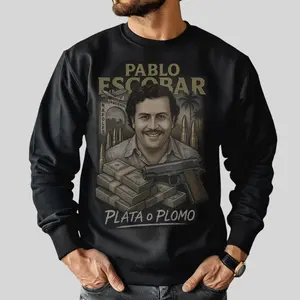 Pablo Escobar Plata O Plomo Sweatshirt – Narcos Inspired Mexico Streetwear Sweatshirt, El Patron Medellin Cartel Graphic Shirt, Latin Vintage Gangster Style for Men