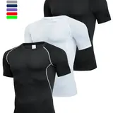 【Black Friday】Men's Contrast Binding Round Neck Compression Sports Tee, Quick-Drying Breathable Crew Neck Short Sleeve T-Shirt for Running Gym Workout, Casual Sporty Tops for All Seasons, Activewear