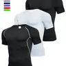 Men's Contrast Binding Round Neck Compression Sports Tee, Quick Drying Breathable Crew Neck Short Sleeve T-shirt for Running Gym Workout Tops, Casual Sporty Top for All Seasons, Activewear