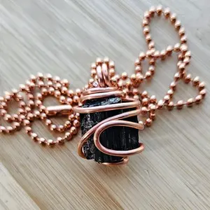 2.4mm Ball Chain Raw Black Tourmaline Crystal Pendant Necklaces 24 Inches, Thick 14 Gauge Copper Wire Wrapped Jewelry - Grounding, Protective, Balancing  [Made-to-Order]