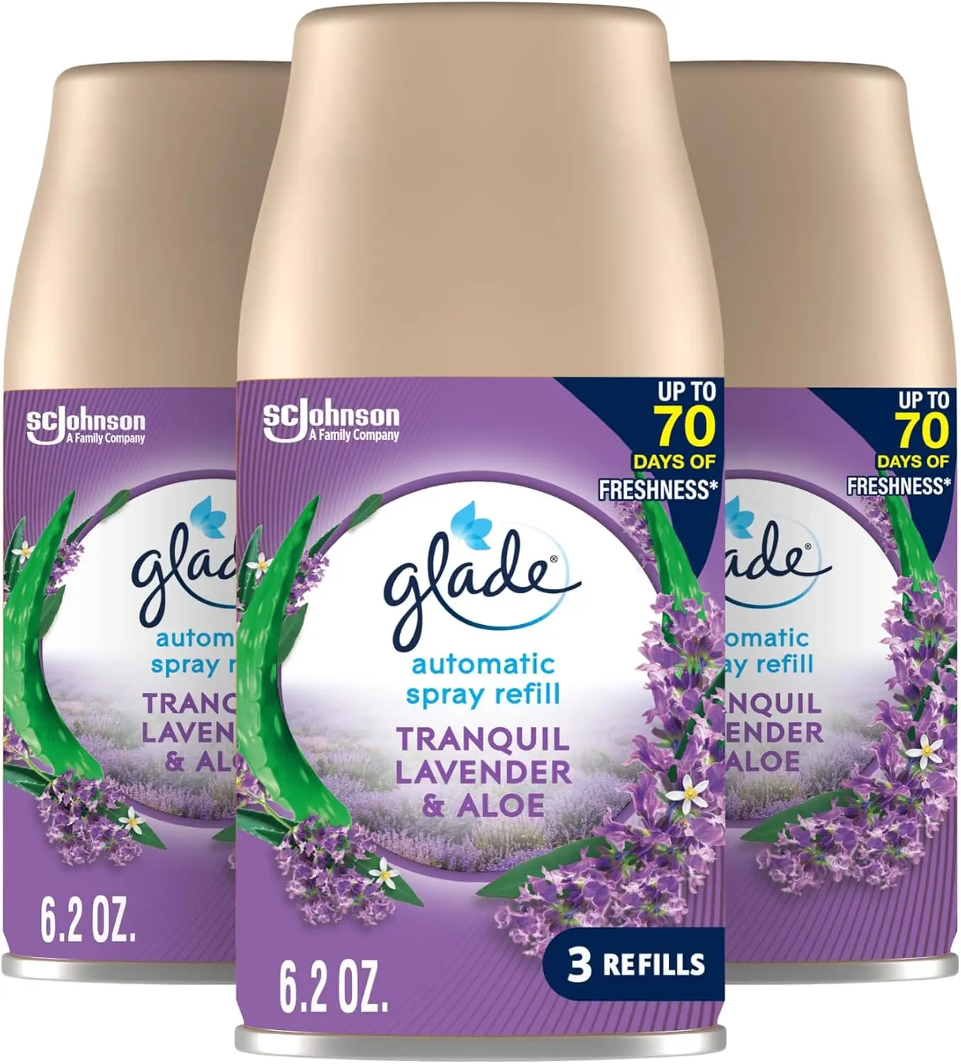 Automatic Air Freshener Auto Sprayer Refill Pack - Aroma Scented Lavender & Aloe Fragrance, 3 Refills, 6.2 fl oz, Boost Button, Long Lasting Scent Up to 70 Days Freshness