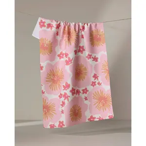 Hibiscus Sunset Geometry Tea Towel