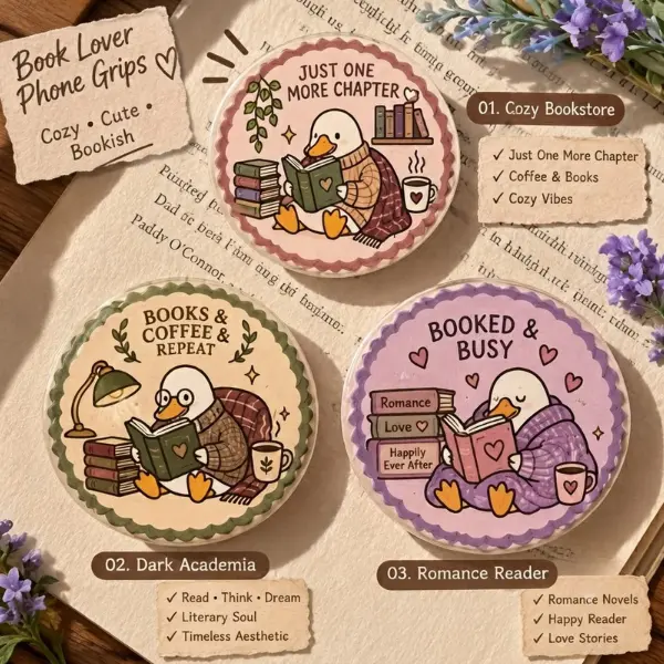 Booked and Busy Duck Reading MagSafe Phone Grip, Cute Reading Duck Magnetic PopSocket, Bookish Phone Holder, Romance Reader Gift, Gift for Book Lover