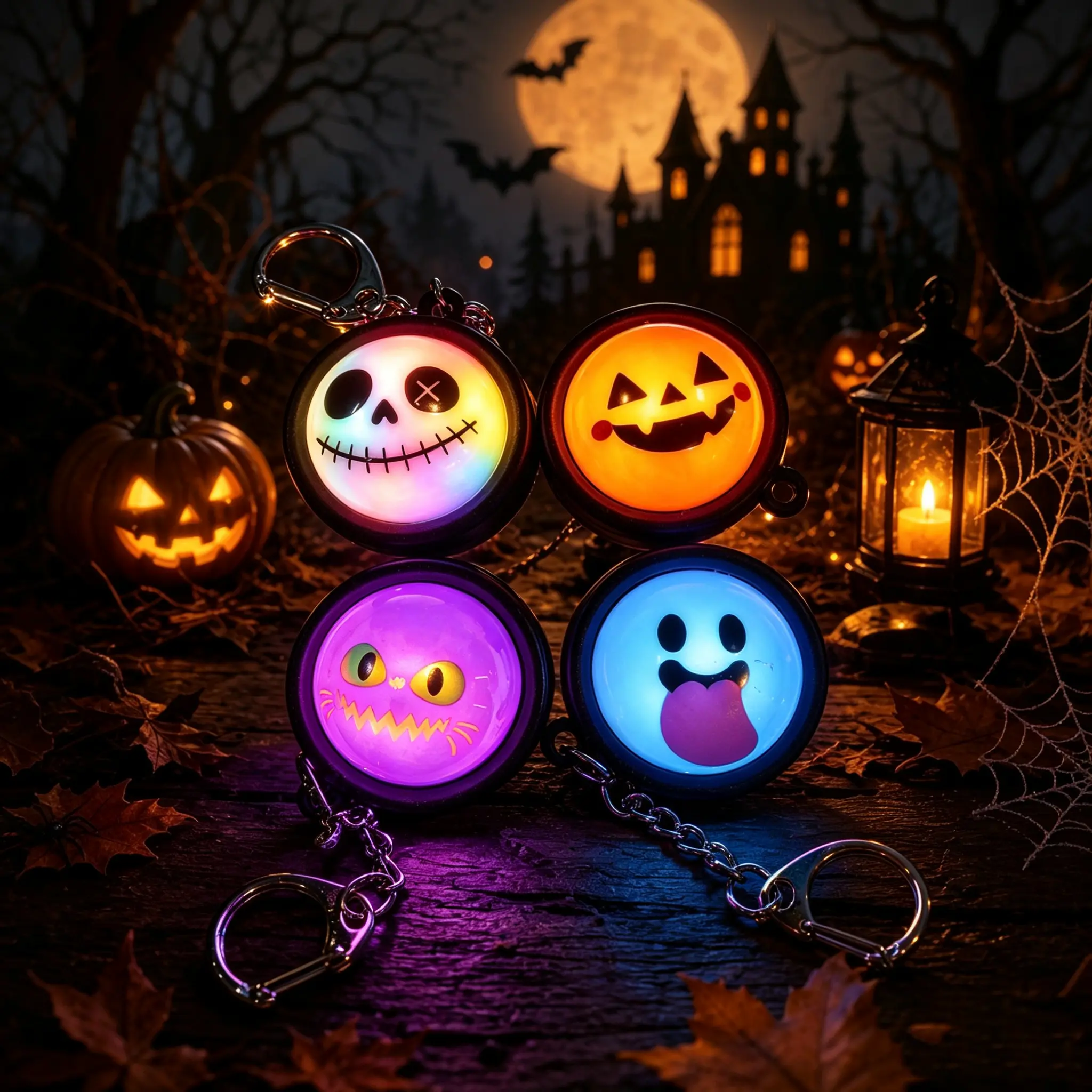 Light-Up Halloween Funny Demon Dumpling Pressable Stress Relief Keychain - PVC Pumpkin Head Pendant, Durable Everyday Stress Relief Toy, Perfect for Halloween, Parties, and Gifting