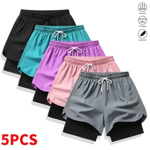 Women’s Summer Casual Shorts, Pack of 5 — Solid Color, Versatile for Daily Wear, Sports, and Outdoor Activities, Drawstring Waistband, Comfortable Fabric