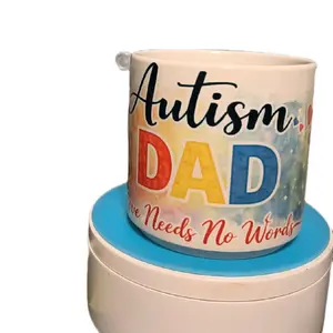 Autism DAD Cup - Colorful Design with "Love Needs No Words" - Perfect for Autism Awareness 10 oz