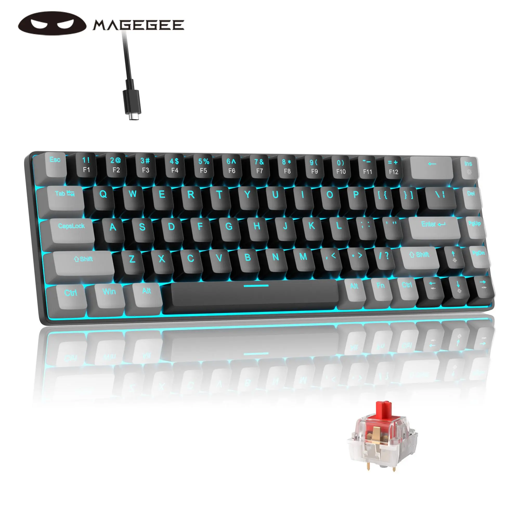 MageGee MK-Box 65% Compact Mechanical Gaming Keyboard with Tactile Feedback, Double-Color Injection Keycaps, LED Backlit 68 Keys, Red Switches, Wired Portable Mini Keyboard for Windows Laptop, PC, Mac Office Use, Tactile Feedback Keyboard