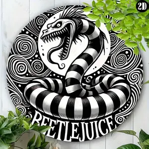 1pc 8x8 Inch Round Beetlejuice Halloween Aluminum Sign Durable Metal Wall Art Ideal Decor and Gift for Home or Office
