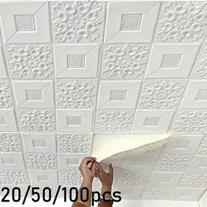 20/50/100 Pieces DIY 3D Ceiling Xpe Foam Wall Stickers, Self-Adhesive Waterproof, 35x35cm, Home Decor for Living Room, Bathroom, Kitchen, Bedroom
