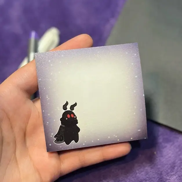 Mothman Baby Sticky Note| Moth Stationery, Glitter Mothman Sticky Note, Cryptids Post it Memo Pad, Chibi Moth Office Supplies, Creepy Cute