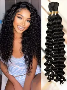 3pcs Deep Wave Bundle Bulk Braiding Hair, 20 Inch Wet and Wavy, Micro Braiding Hair Extensions for Boho Braids, 110g