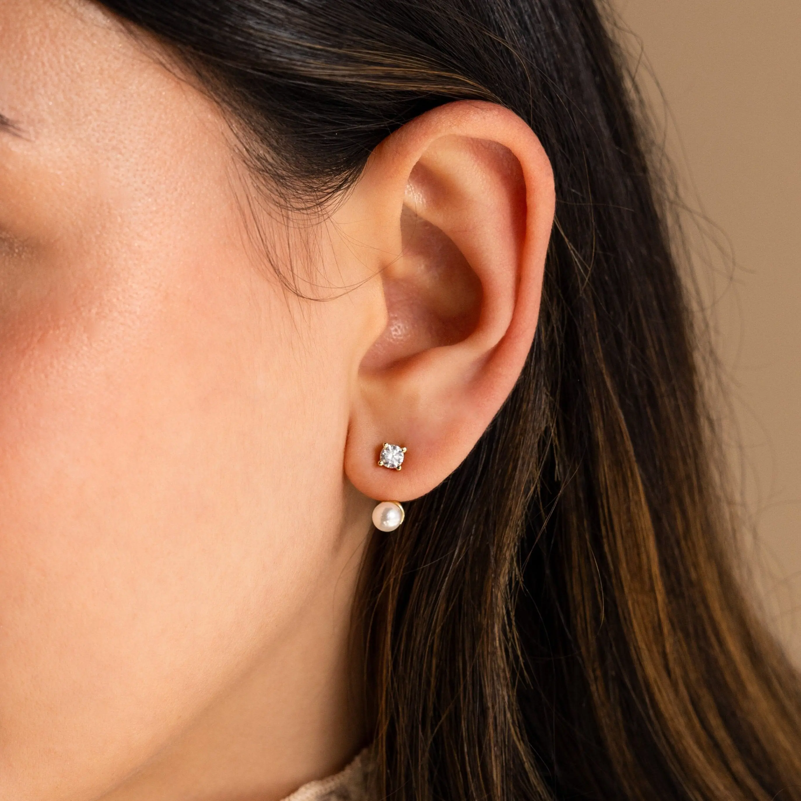 Diamond Pearl Ear Jackets by Caitlyn Minimalist - Front Back Birthstone Earrings - Wedding Jewelry - Bridal Shower Gift