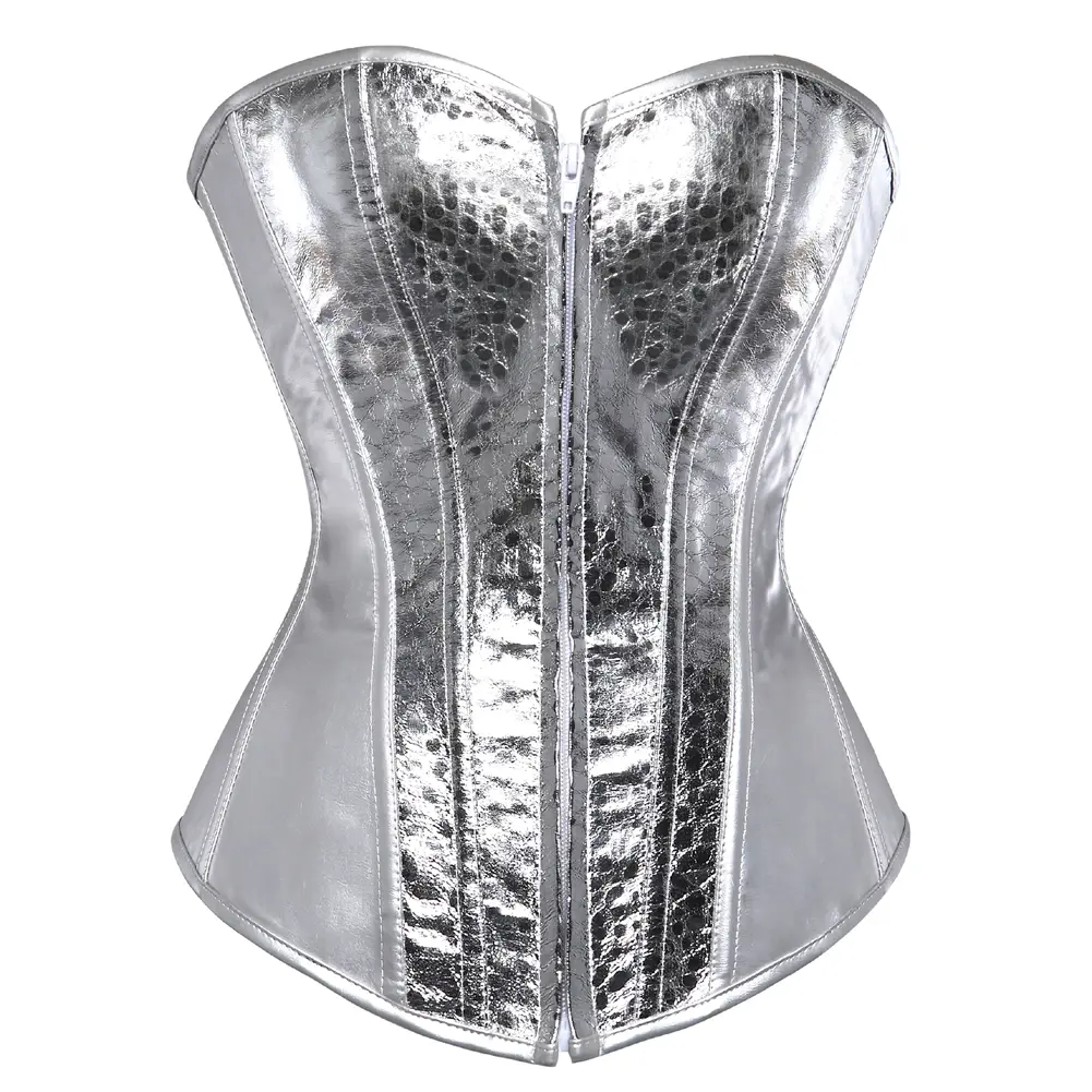 Women's Plus Size Faux Leather Steampunk Corset Top with Zipper - Shapewear Clothes for Halloween, Party Costumes - Style 2797-D1